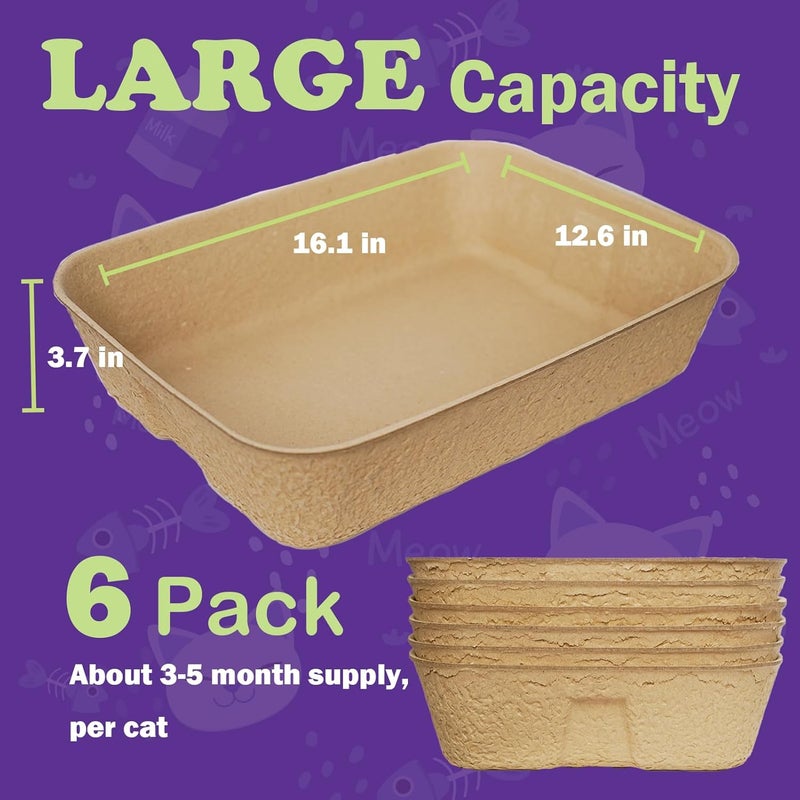 JINVOGREEN Disposable Litter Boxes for Cats, 6 Pack Cat Litter Trays for Travel, Temporary Use, or Liner – Leak-Proof, Eco-Friendly, Easy Clean-Up (16.1" x 12.4" x 3.7") - Image 2